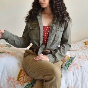 Khaki/olive green embroidered military jacket